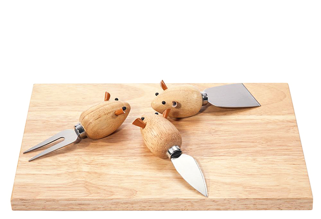 Cheese Board And 3 Mouse Knives